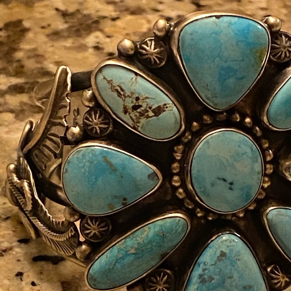 HOST PICK!✨Navajo Naitive American Sterling Silver Turquoise Cuff by Delvin John - Picture 9 of 12